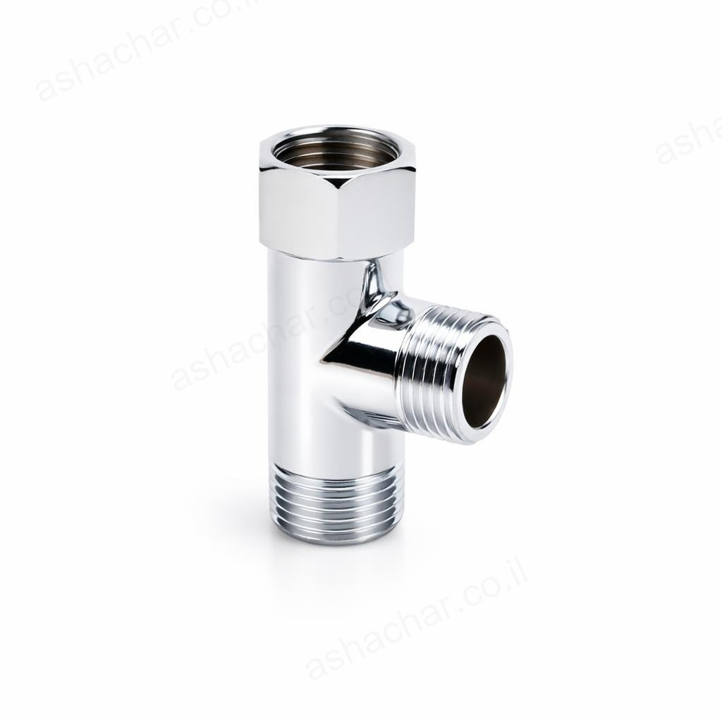 מפצל T כרום 1/2ח. - 1/2ח. - 1/2 פ.(מתכת,אום מסתובב)