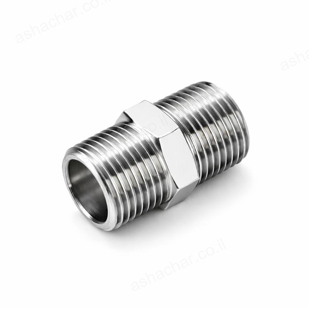 ניפל כפול 1/4 זכר - 3/8 זכר ניקל