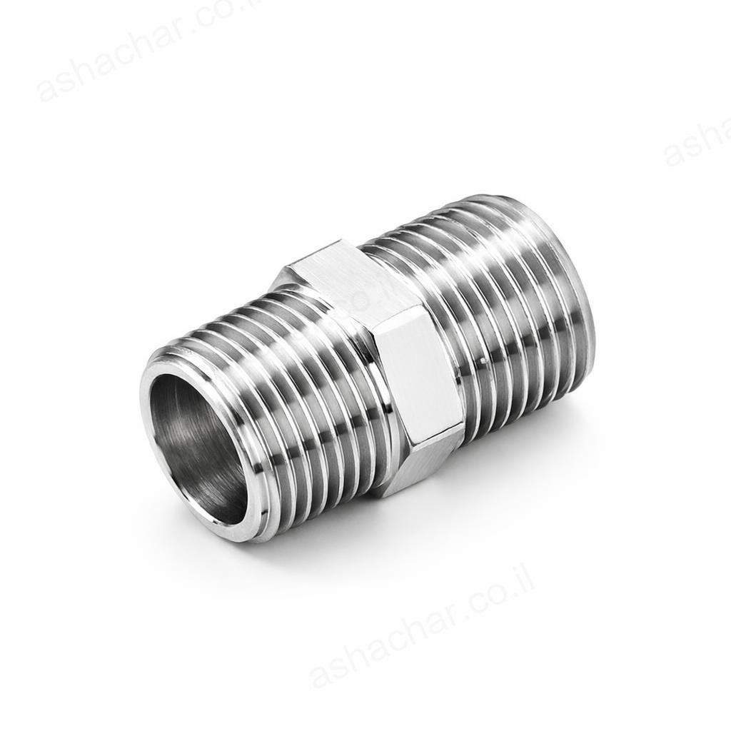 1/4 ניפל כפול 1/4 זכר - זכר ניקל