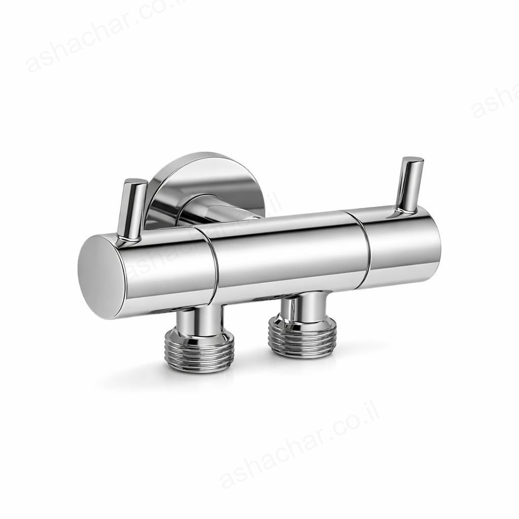 ברז זוויתי כפול מפואר 2 יציאות 1/2 אינץ 80 - 1220 איקן